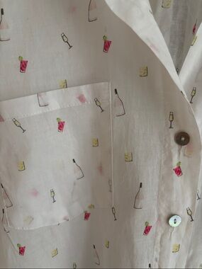 Dreamers White Long Sleeve Beach Shirt with Cocktail Print